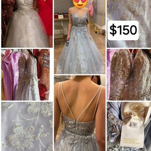 JS Boutique Metallic Floral Evening Dress